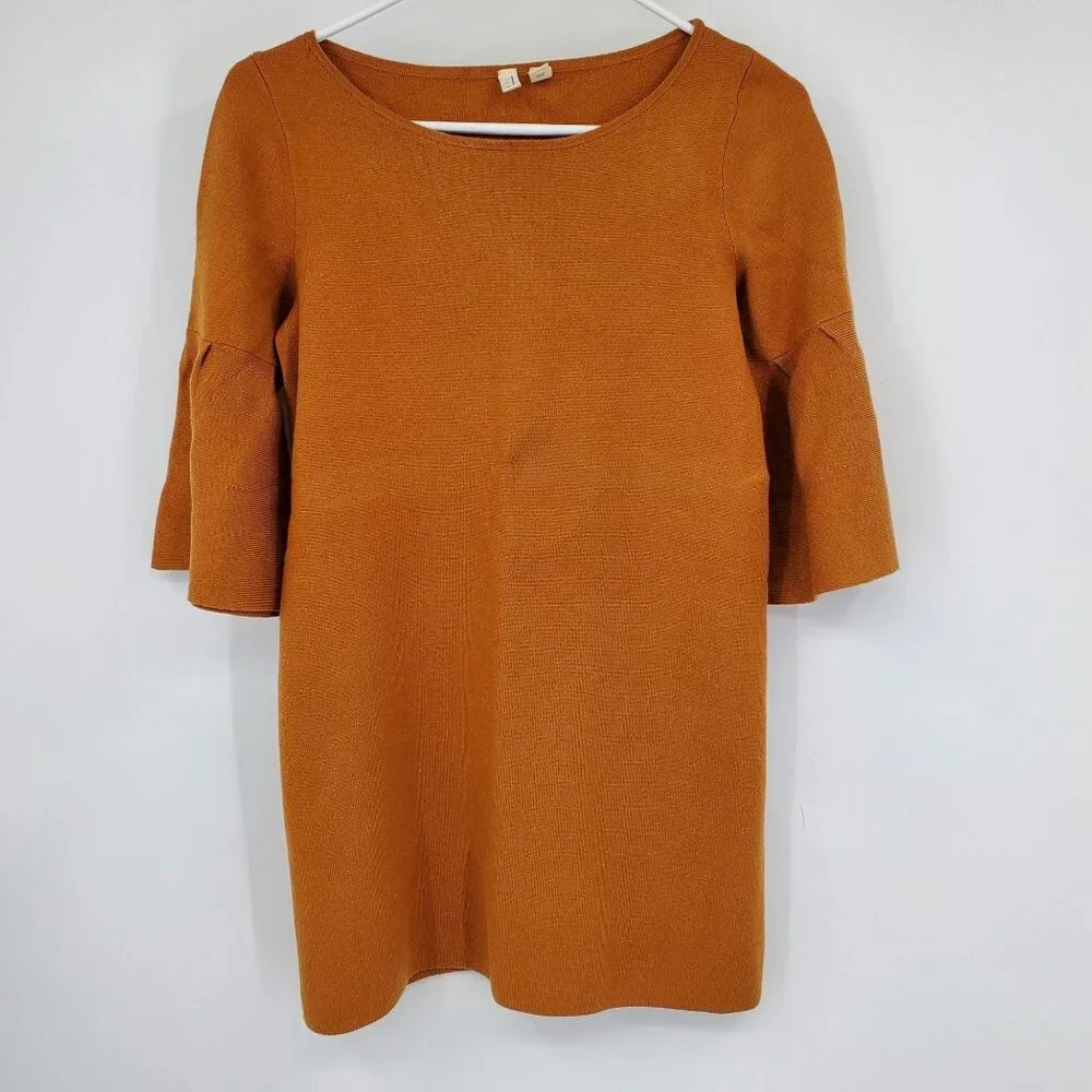 Moth Anthropologie Burnt Orange Short Bell Sleeves Cottage Sweater Dress XS Peti